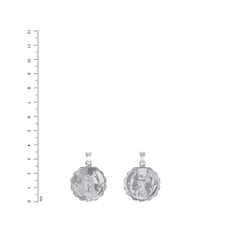 Silver 925 Virgin Mary and San Judas Diamond Cut Round Shape Pendant