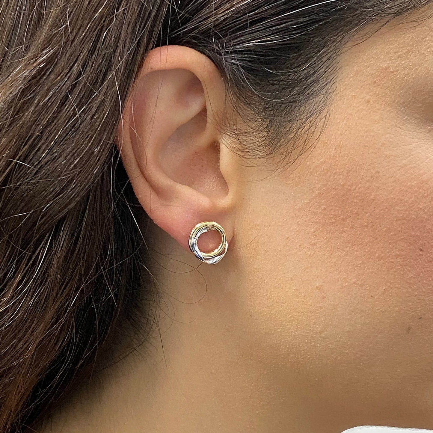 Italian 14k Yellow & White Gold Small Love Knot Stud Earrings