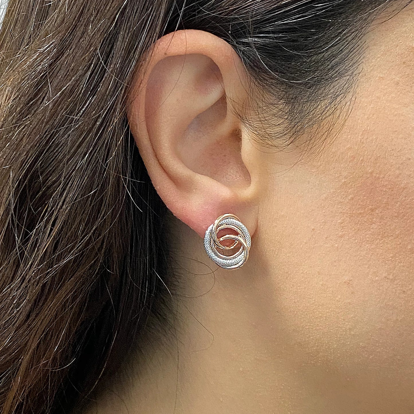 Italian 14k Multiple Circle Love Knot Stud Earrings