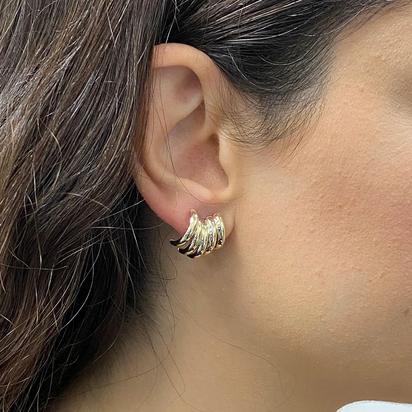 Italian 14k Gold Macaroni Link Quarter Hoop Stud Earring