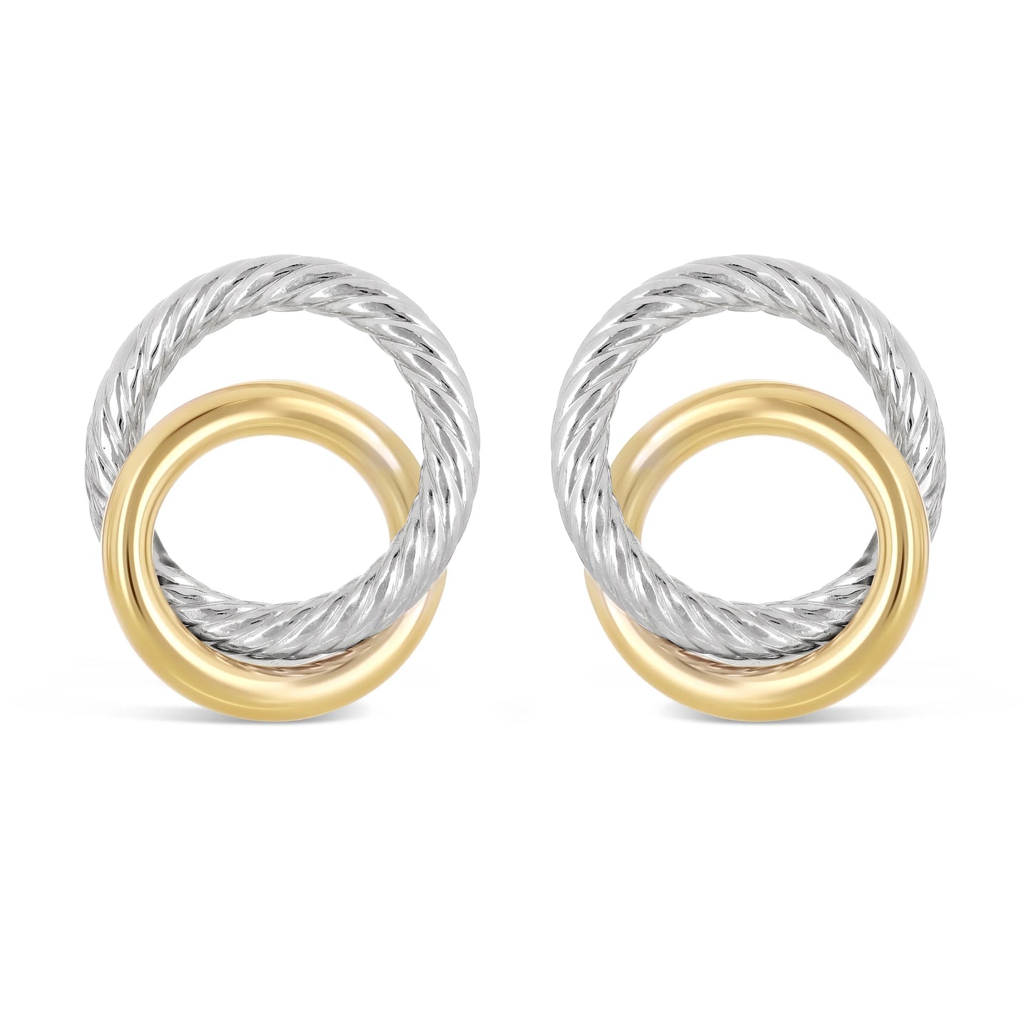 Italian 14k Yellow & White Gold Small Double Circle Stud Earrings