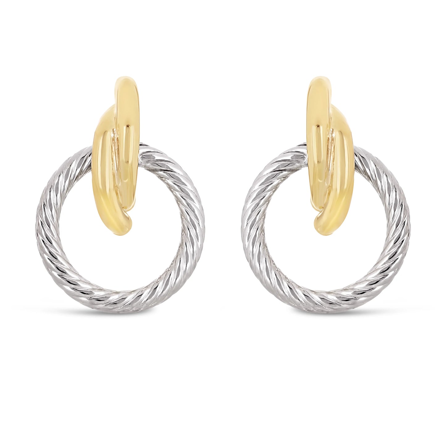 Italian 14k Gold Shiny Rope Circle Drop Stud Earrings