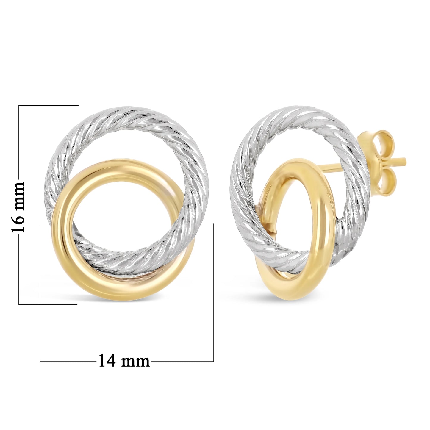 Italian 14k Yellow & White Gold Small Double Circle Stud Earrings
