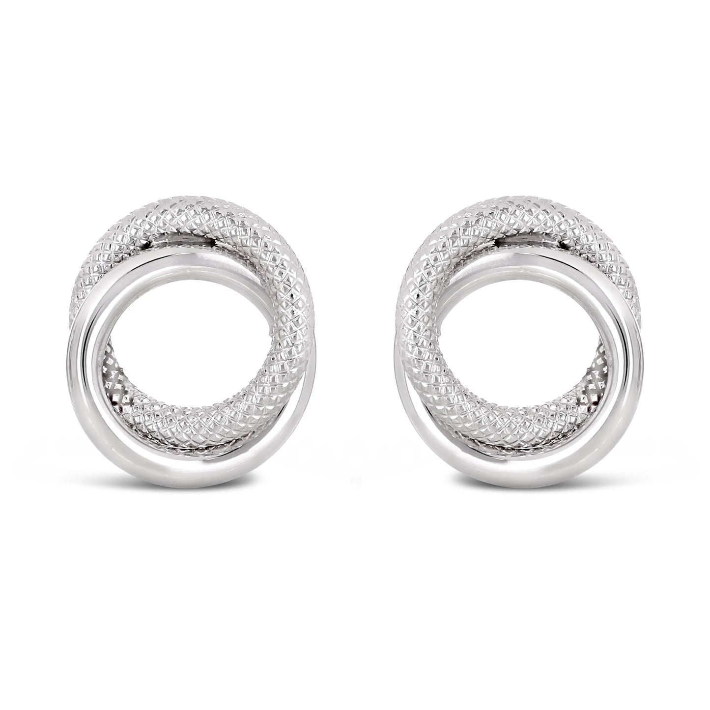 Italian 14k White Gold Braided Rope Love Knot Stud Earrings