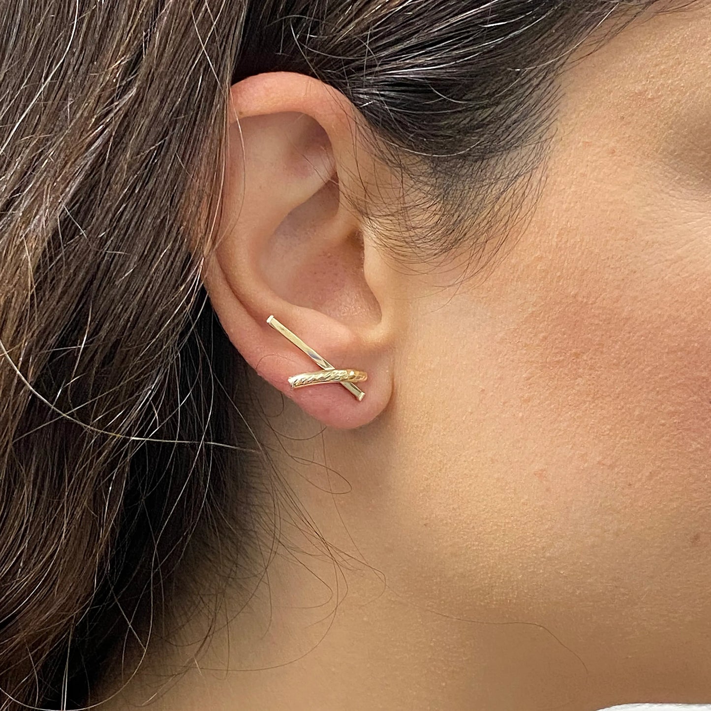 Italian 14k Yellow Gold Asymmetrical X-Shaped Hugs Stud Earrings