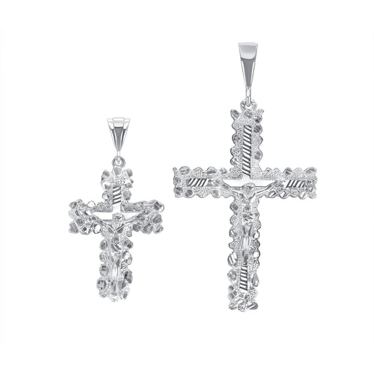 Silver 925 Nugget Style Cross w/ Jesus Pendant