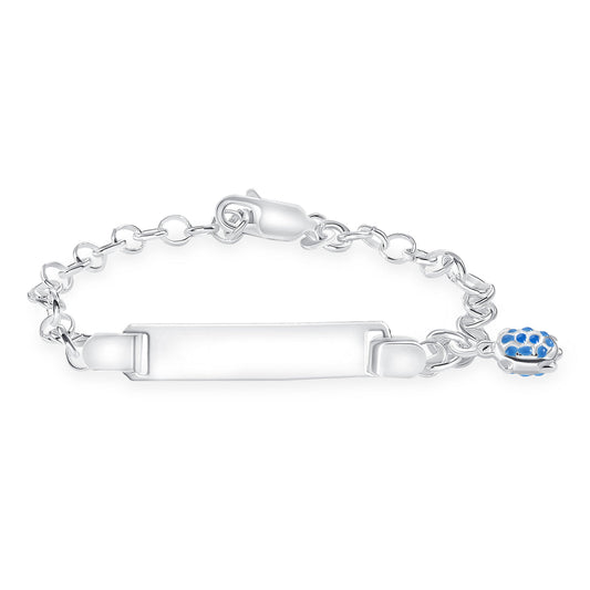 Silver 925 Kids ID Blue Enamel Turtleback Bracelet