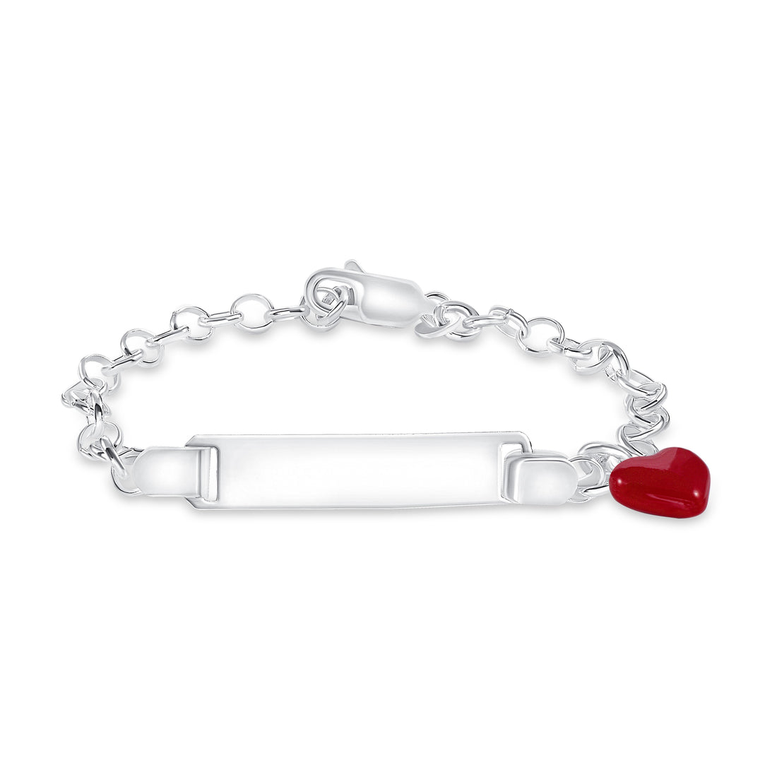 Silver Kids ID Red Enamel Heart Bracelet