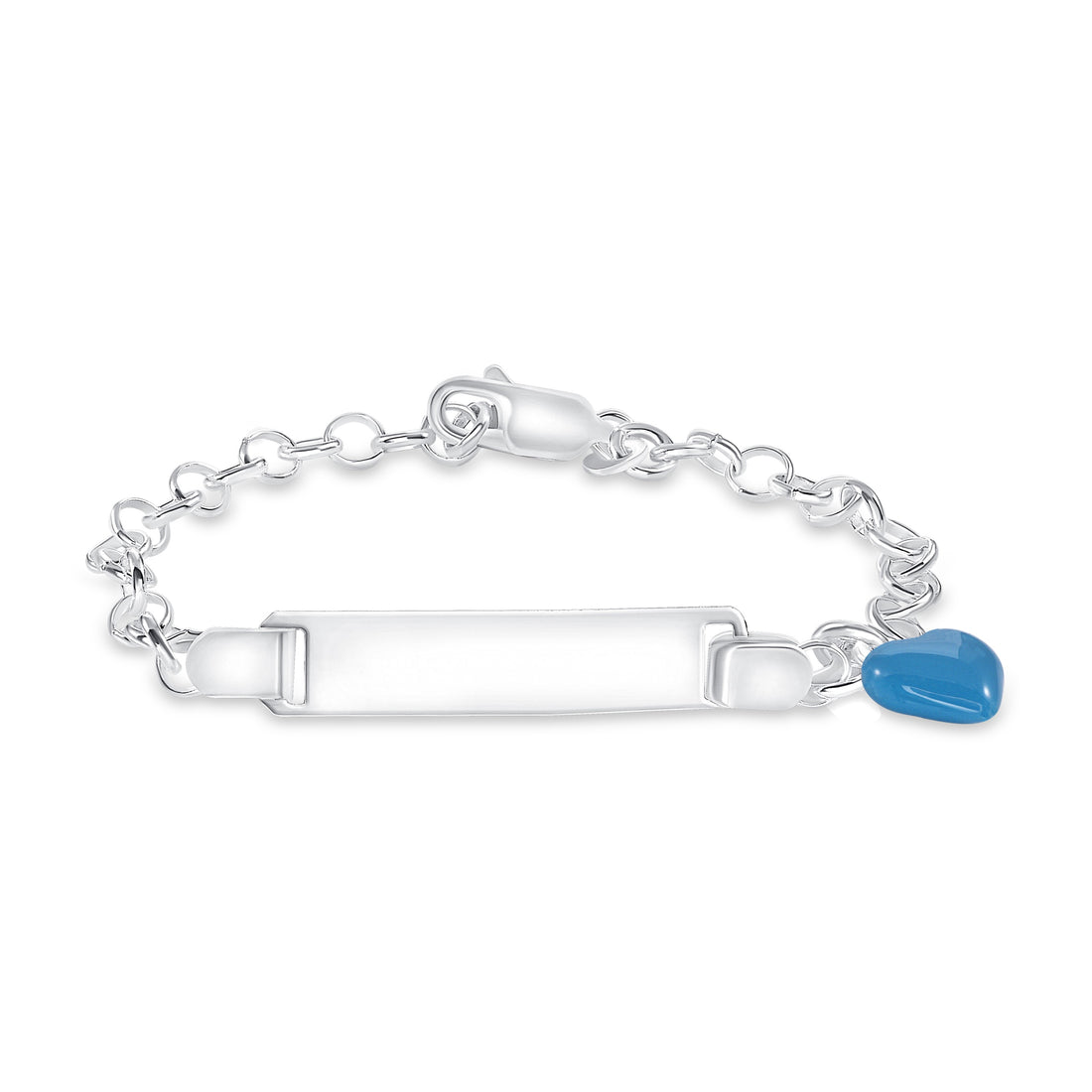 Silver Kids ID Blue Enamel Heart Bracelet