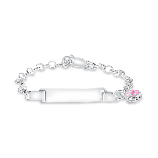 Silver Kids ID Pink Enamel Flower Bracelet