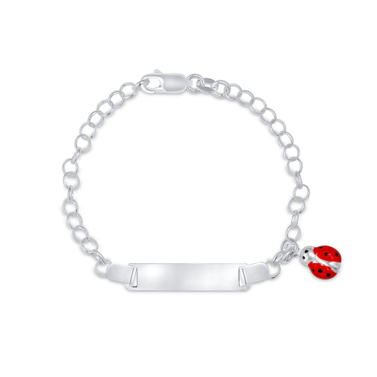 Silver Kids ID Red Lady Bug Bracelet