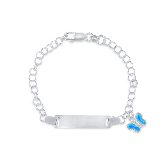 Silver Kids ID Blue Butterfly Bracelet