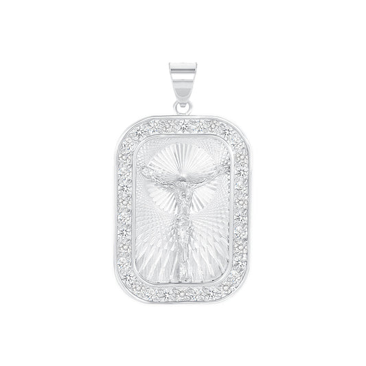 Silver 925 Cubic Zirconia Jesus Christ Diamond Cut Pendant