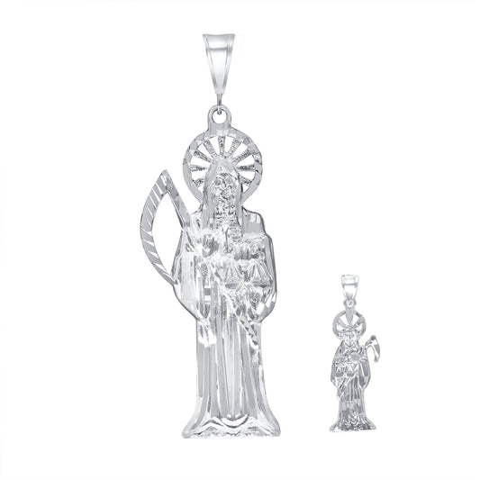 Silver 925 Santa Muerte Diamond Cut Pendant