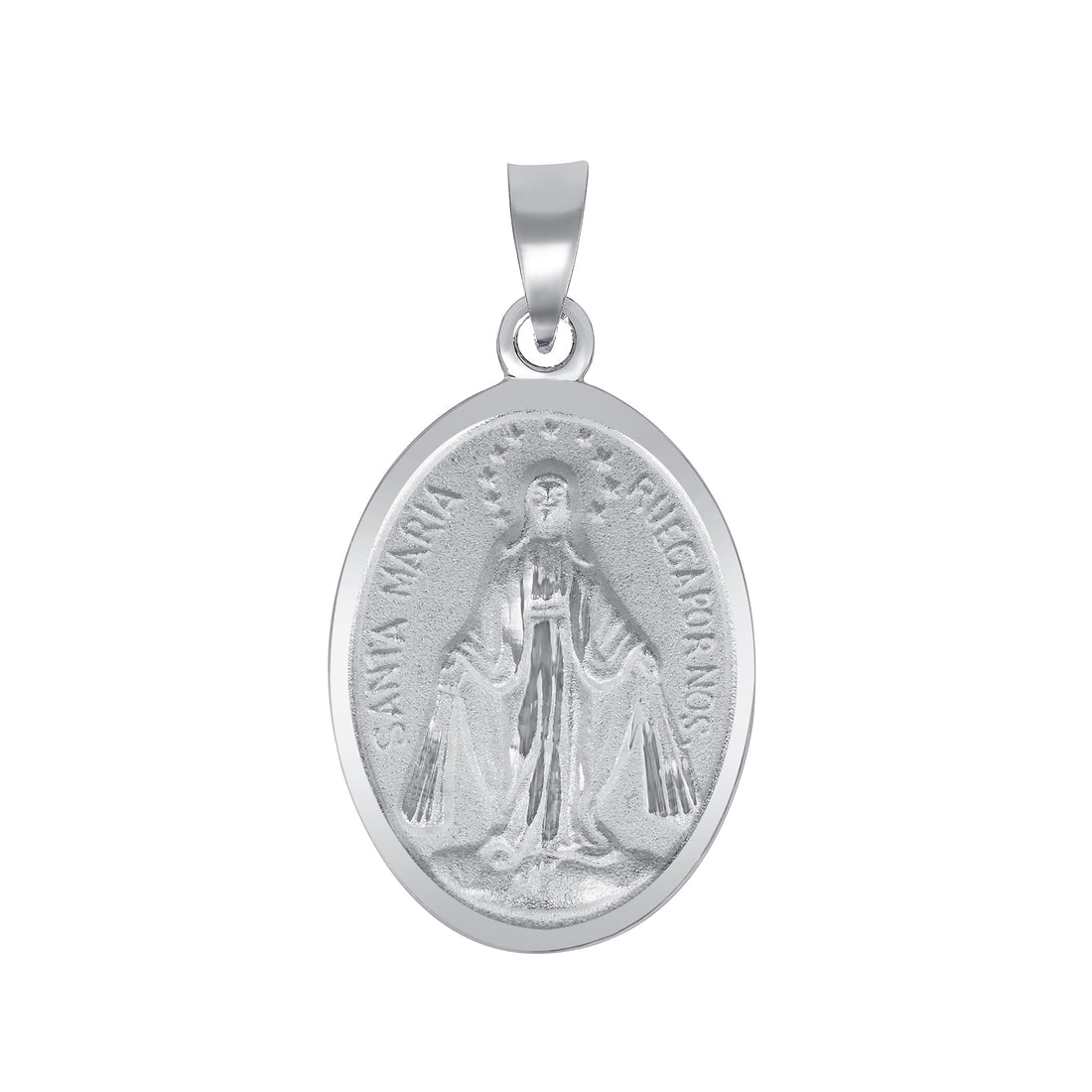 Silver 925 Virgin Mary Small Two-Sided Oval Pendant