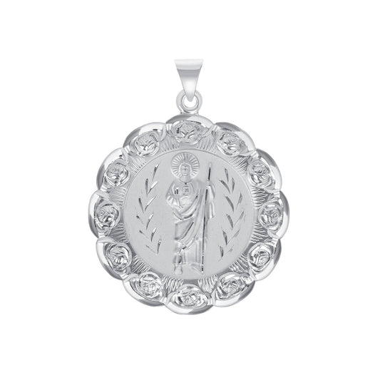 Silver 925 San Judas Two-Sided Round Rose Pendant