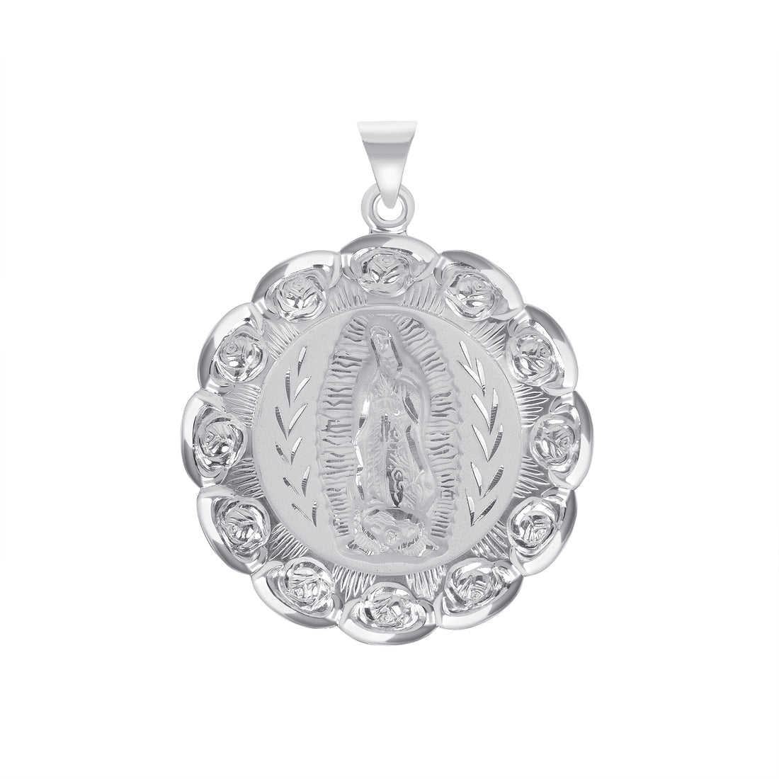 Silver 925 San Judas Two-Sided Round Rose Pendant