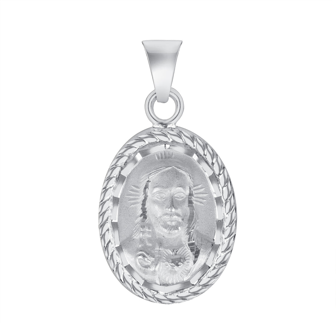 Silver 925 Sacred Heart of Jesus / Virgin Mary Two-Sided Oval Rope Pendan