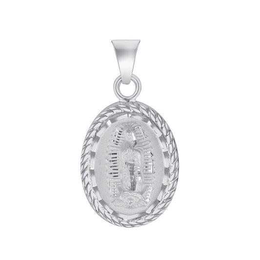 Silver 925 Sacred Heart of Jesus / Virgin Mary Two-Sided Oval Rope Pendan