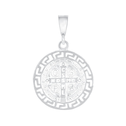 Silver 925 Saint Benedict Greek Finish Double Side Pendant