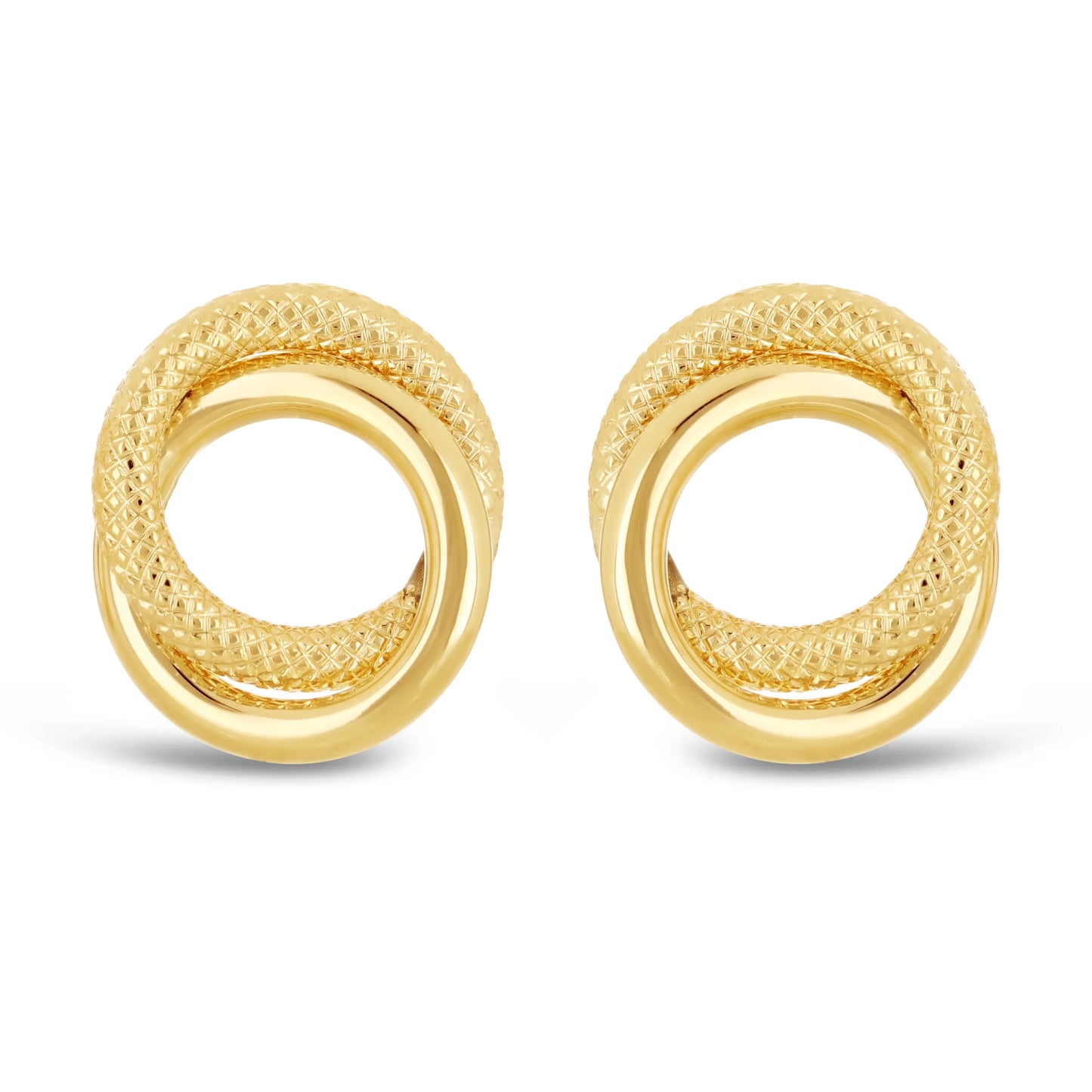 Italian 14k Gold Double Circle Rope Knot Stud Earrings