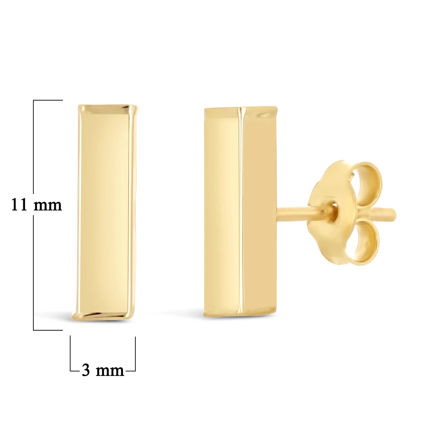 Italian 14k Yellow Gold Petite Bar Stick Stud Earrings