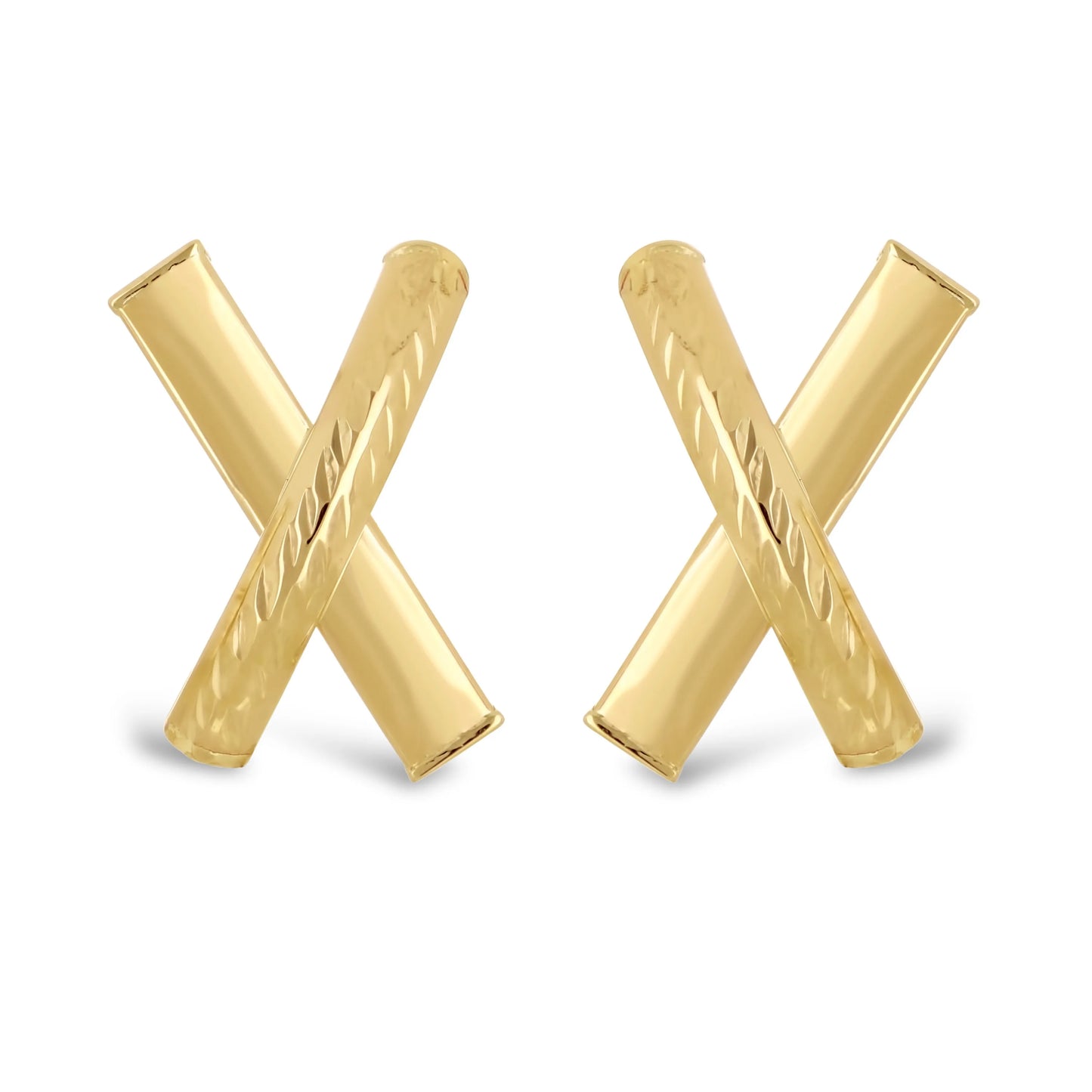 Italian 14k Gold X-Shape Love Bar Stud Earrings