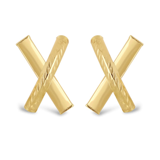 Italian 14k Gold X-Shape Love Bar Stud Earrings