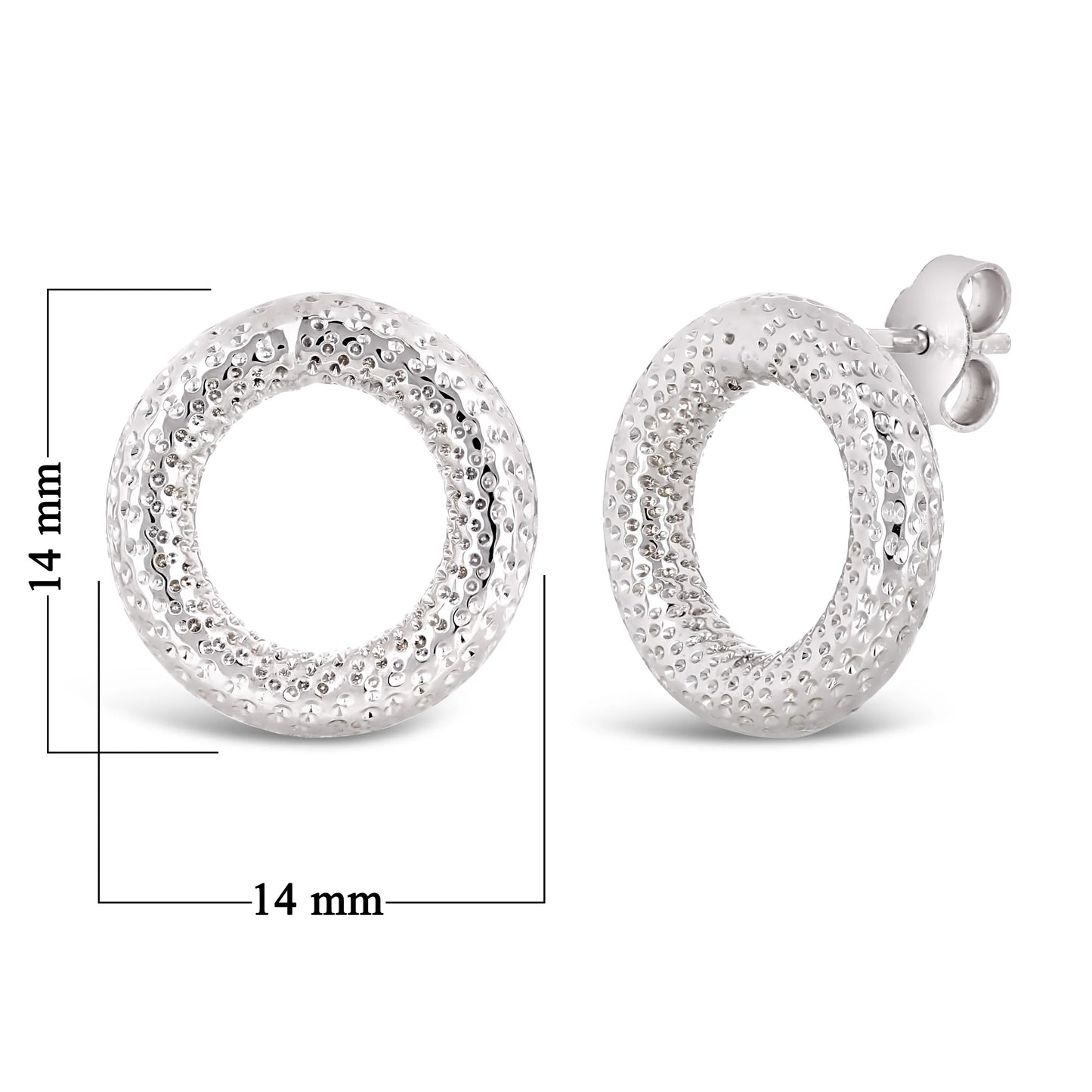 Italian 14k White Gold Textured Hollow Circle Stud Earring