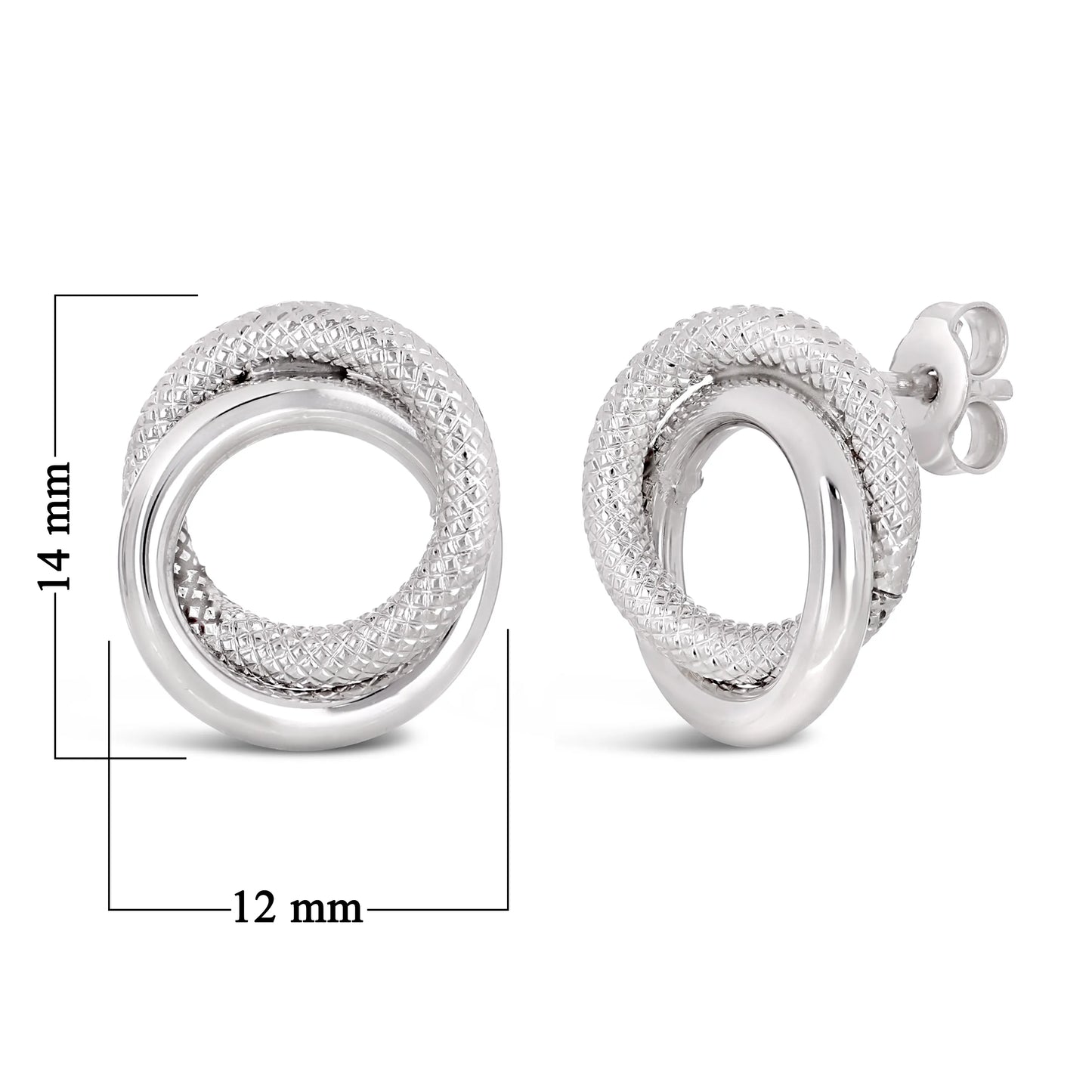 Italian 14k White Gold Braided Rope Love Knot Stud Earrings