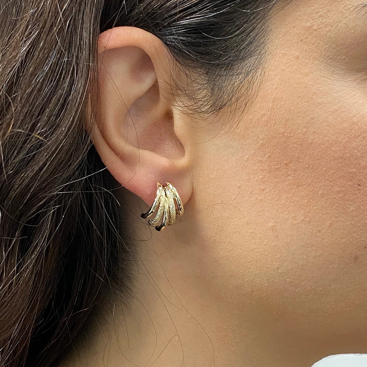 Italian 14k Macaroni Quarter Hoop Stud Earrings