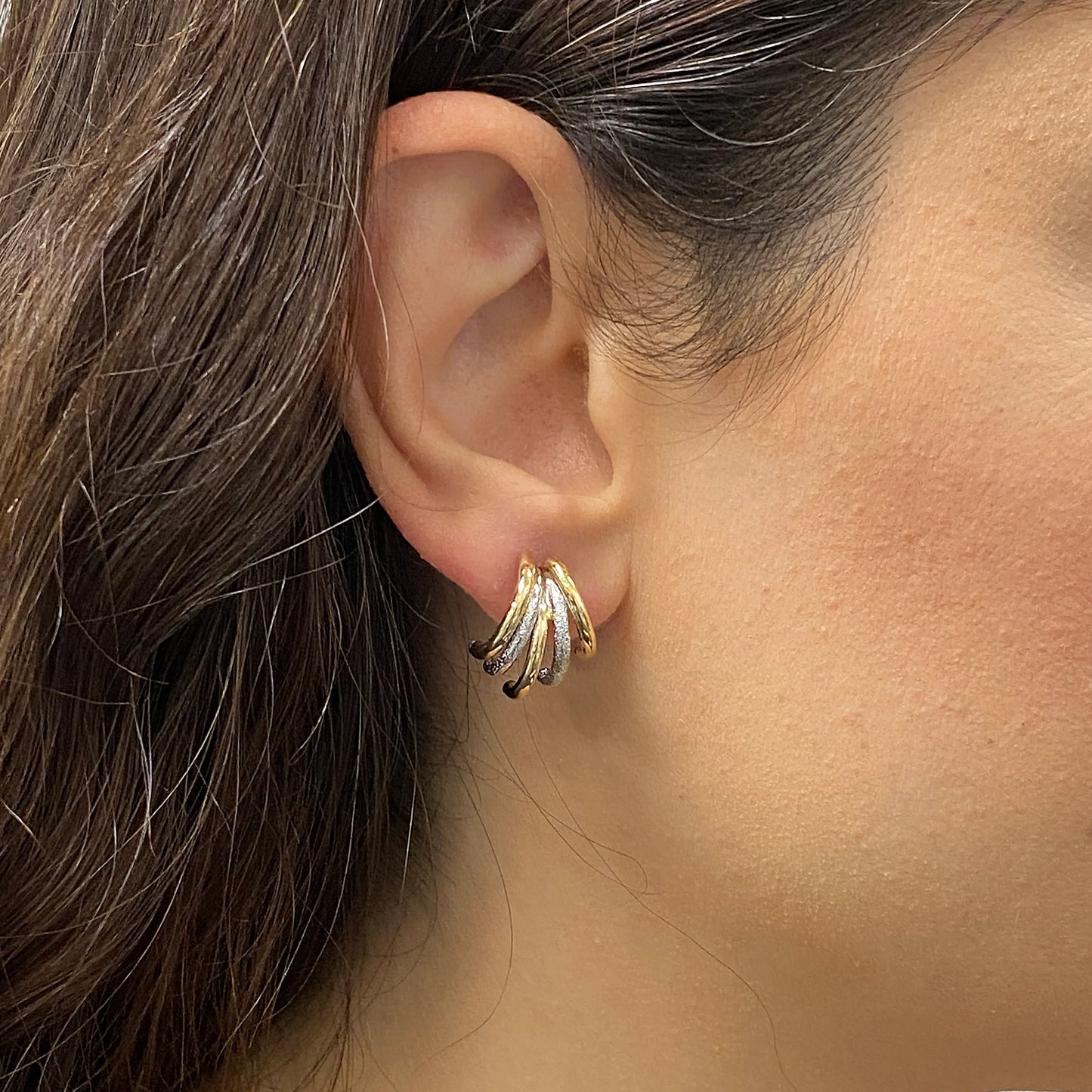 Italian 14k Macaroni Quarter Hoop Stud Earrings