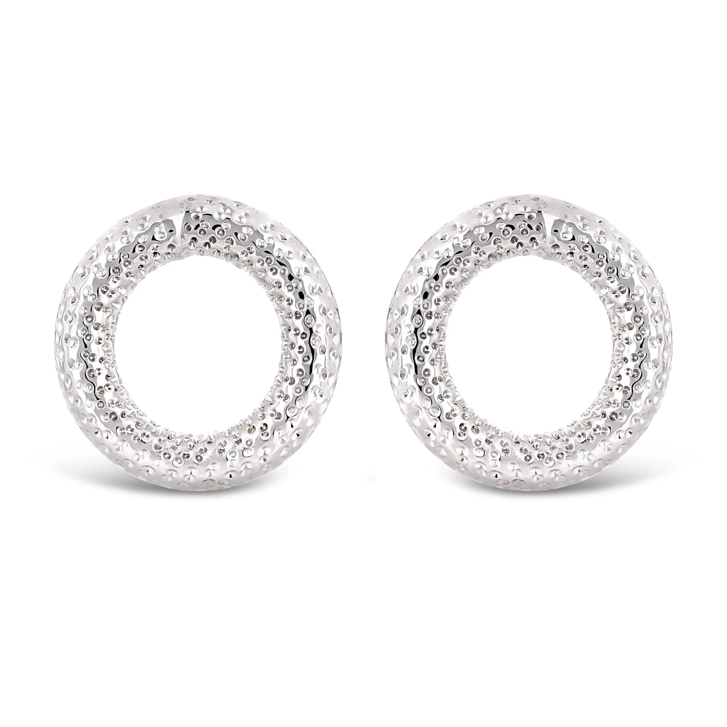 Italian 14k White Gold Textured Hollow Circle Stud Earring