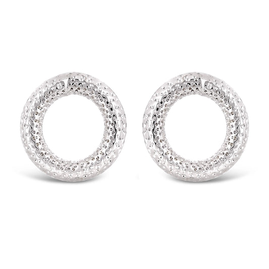 Italian 14k White Gold Textured Hollow Circle Stud Earring