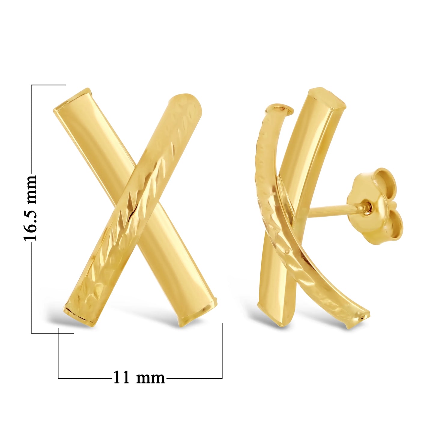 Italian 14k Gold X-Shape Love Bar Stud Earrings