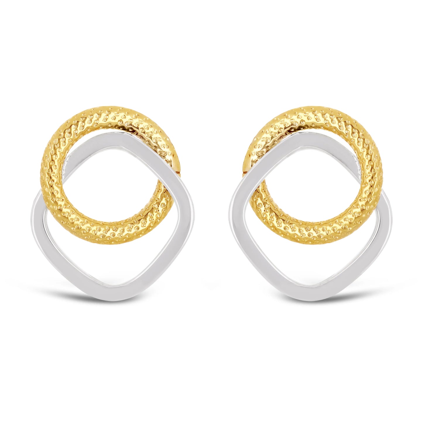 Italian 14k Yellow & White Gold Circle & Square Hoop Stud Earrings