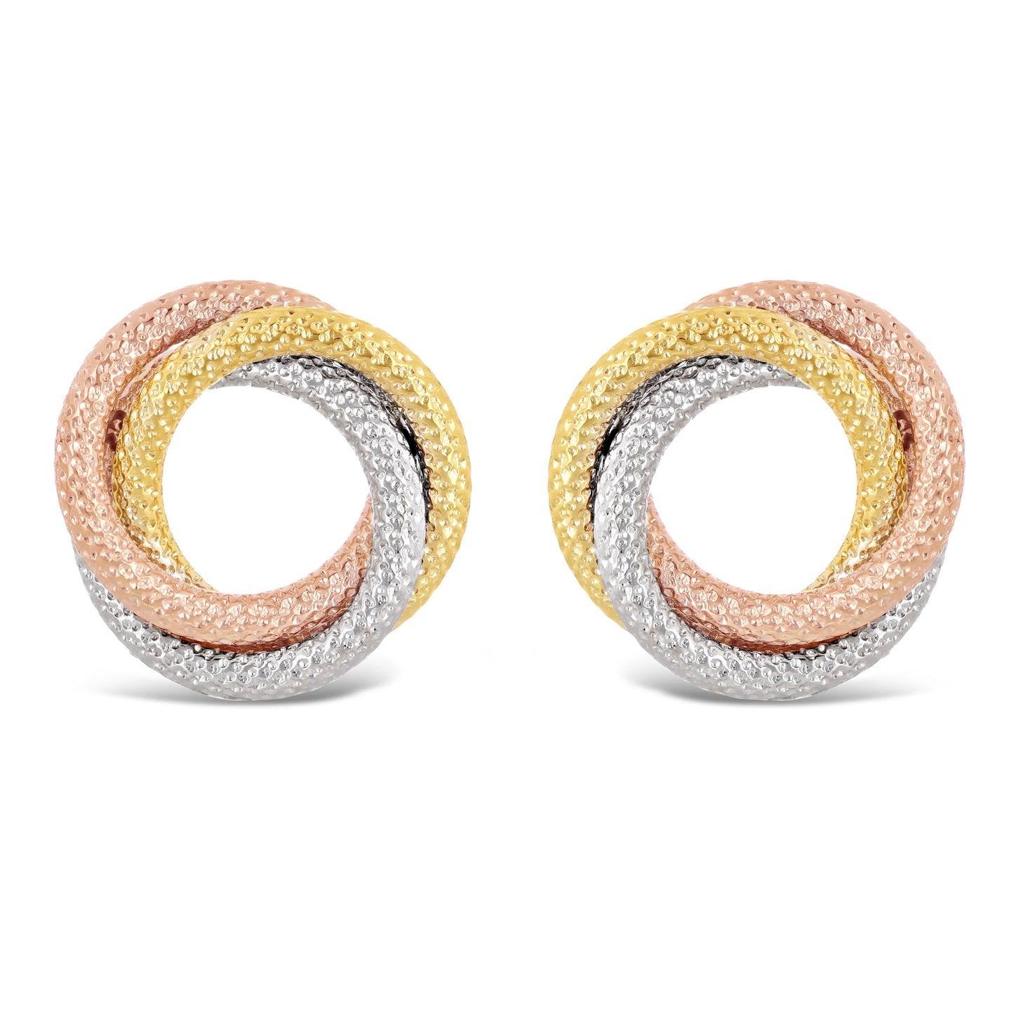 Italian 14k Tri-Color Gold Triple Eternity Love Knot Stud Earrings