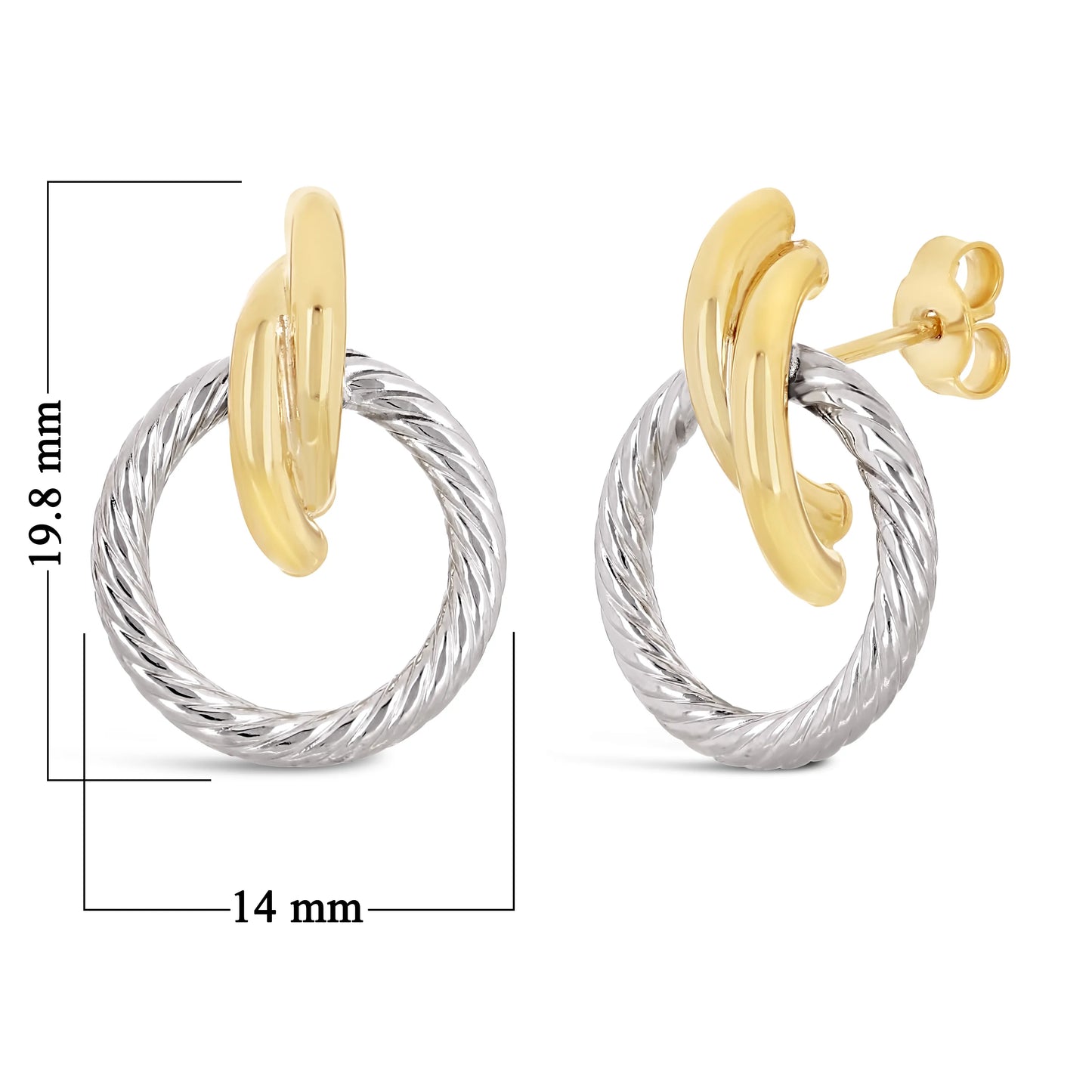 Italian 14k Gold Shiny Rope Circle Drop Stud Earrings