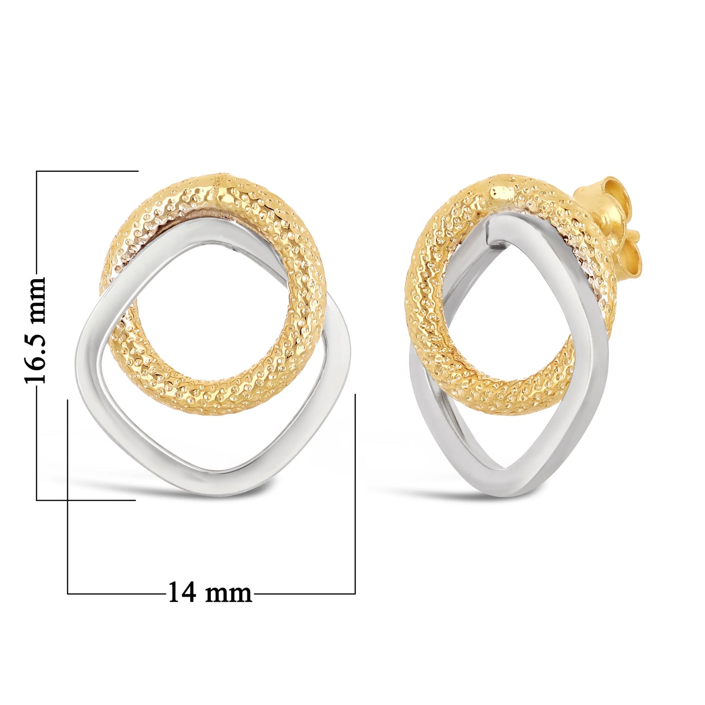 Italian 14k Yellow & White Gold Eternity & Square Double Hoop Stud Earrings