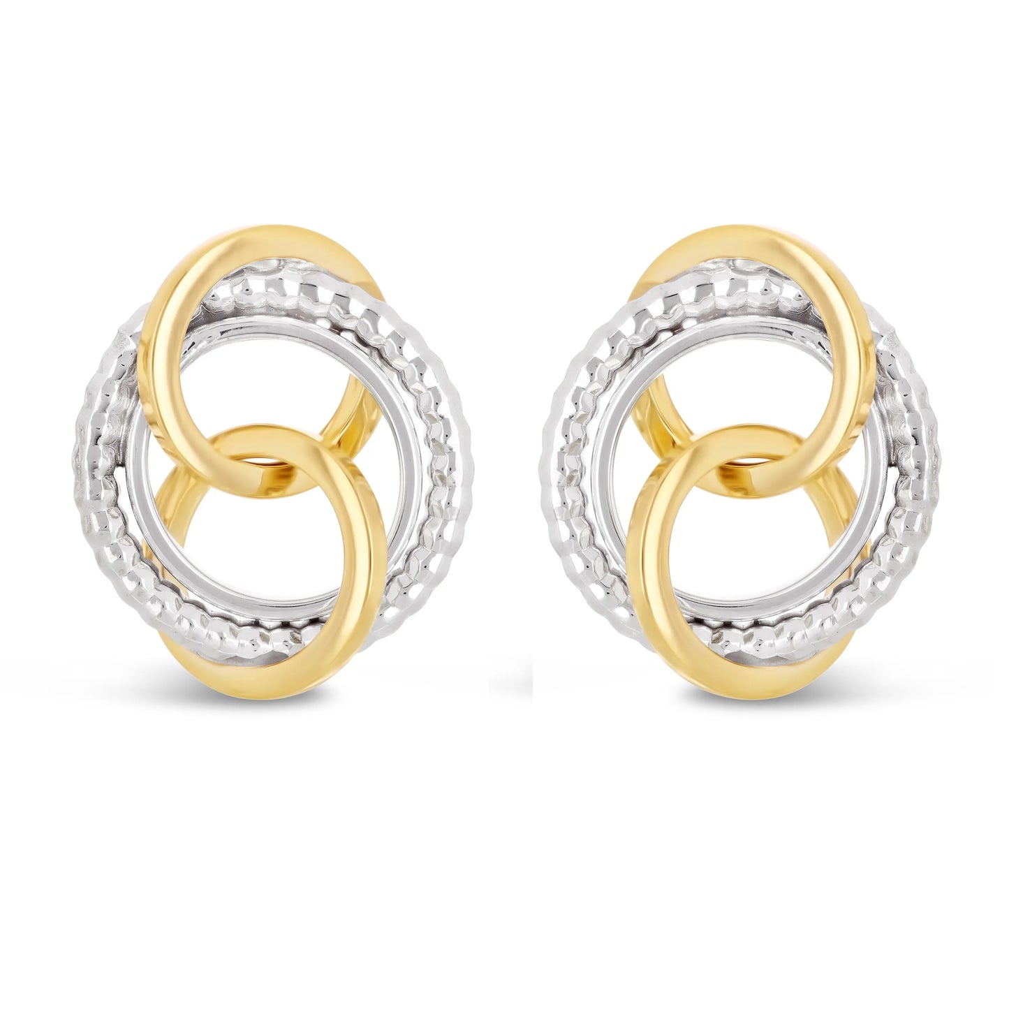 Italian 14k Yellow & White Gold Multiple Textured Love Knot Drop Stud Earrings