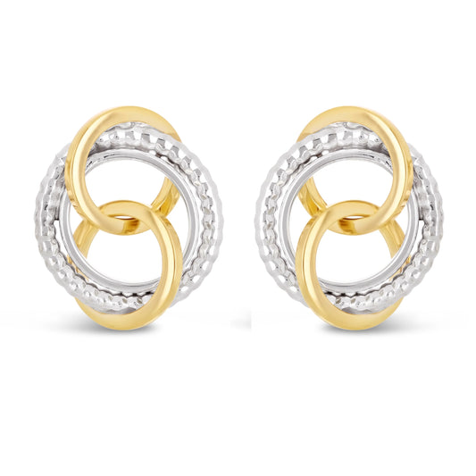 Italian 14k Yellow & White Gold Multiple Textured Love Knot Drop Stud Earrings