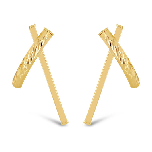 Italian 14k Yellow Gold Asymmetrical X-Shaped Hugs Stud Earrings