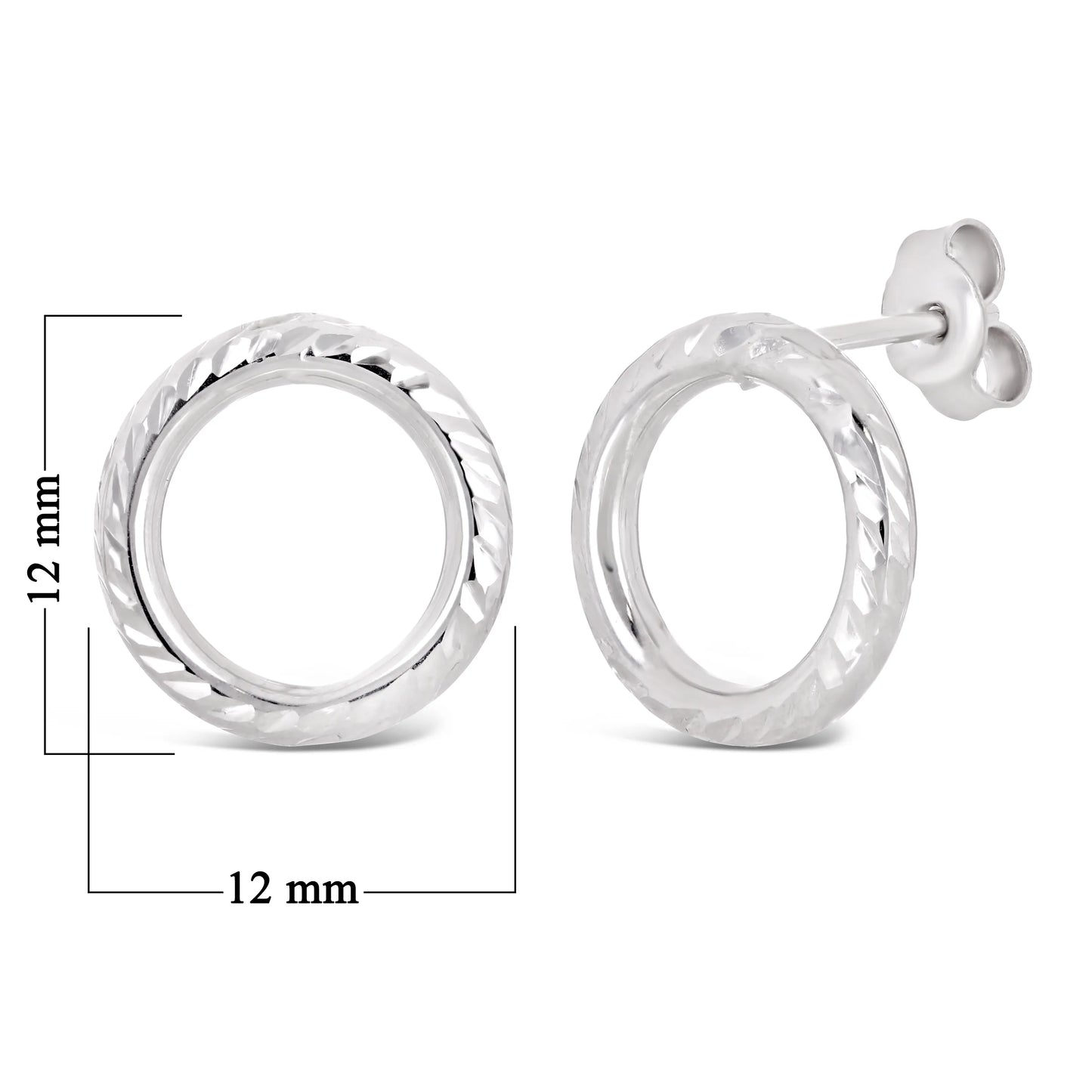 Italian 14k White Gold Diamond-Cut Double Circle Stud Earrings