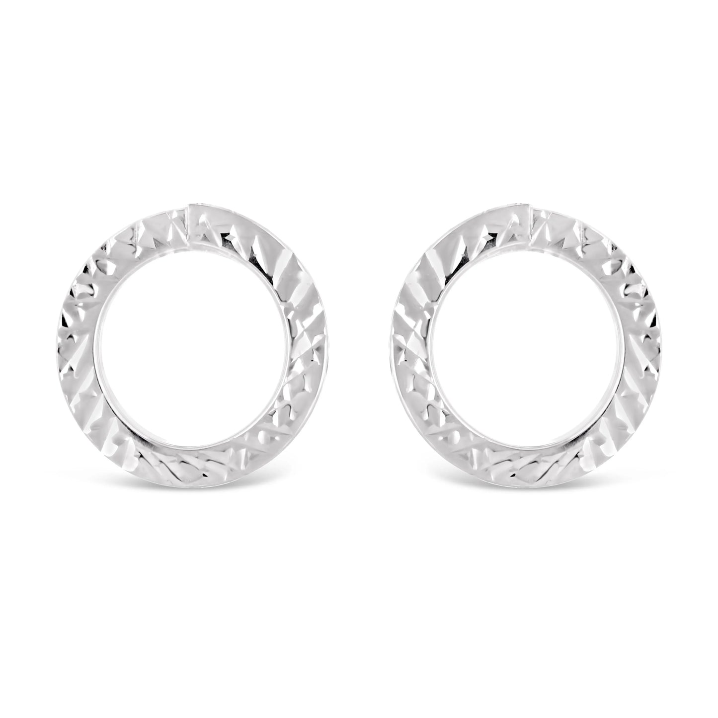 Italian 14k White Gold Petite Textured Eternity Circle Stud Earrings