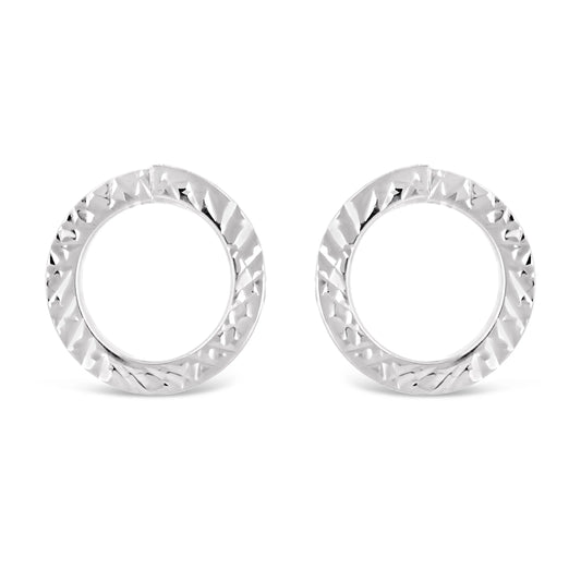 Italian 14k White Gold Petite Textured Eternity Circle Stud Earrings