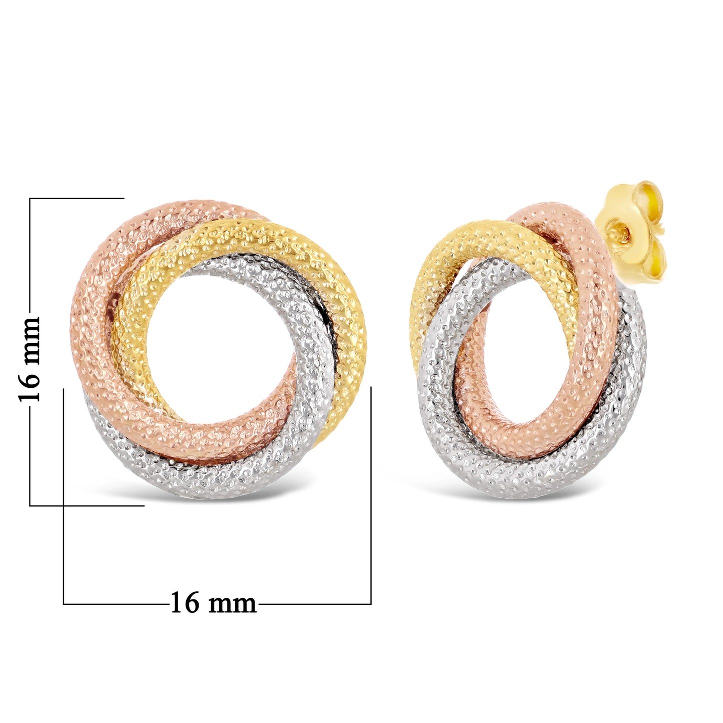 Italian 14k Tri-Color Gold Triple Eternity Love Knot Stud Earrings