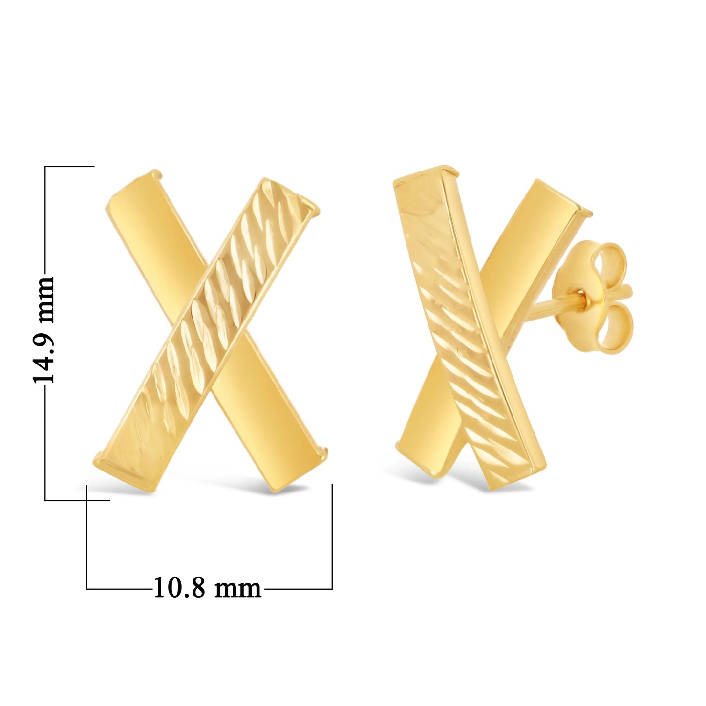 Italian 14k Gold X-Shape Love Bar Stud Earrings