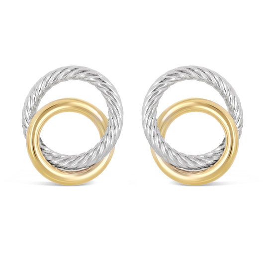 Italian 14k Yellow & White Gold Small Double Circle Stud Earrings