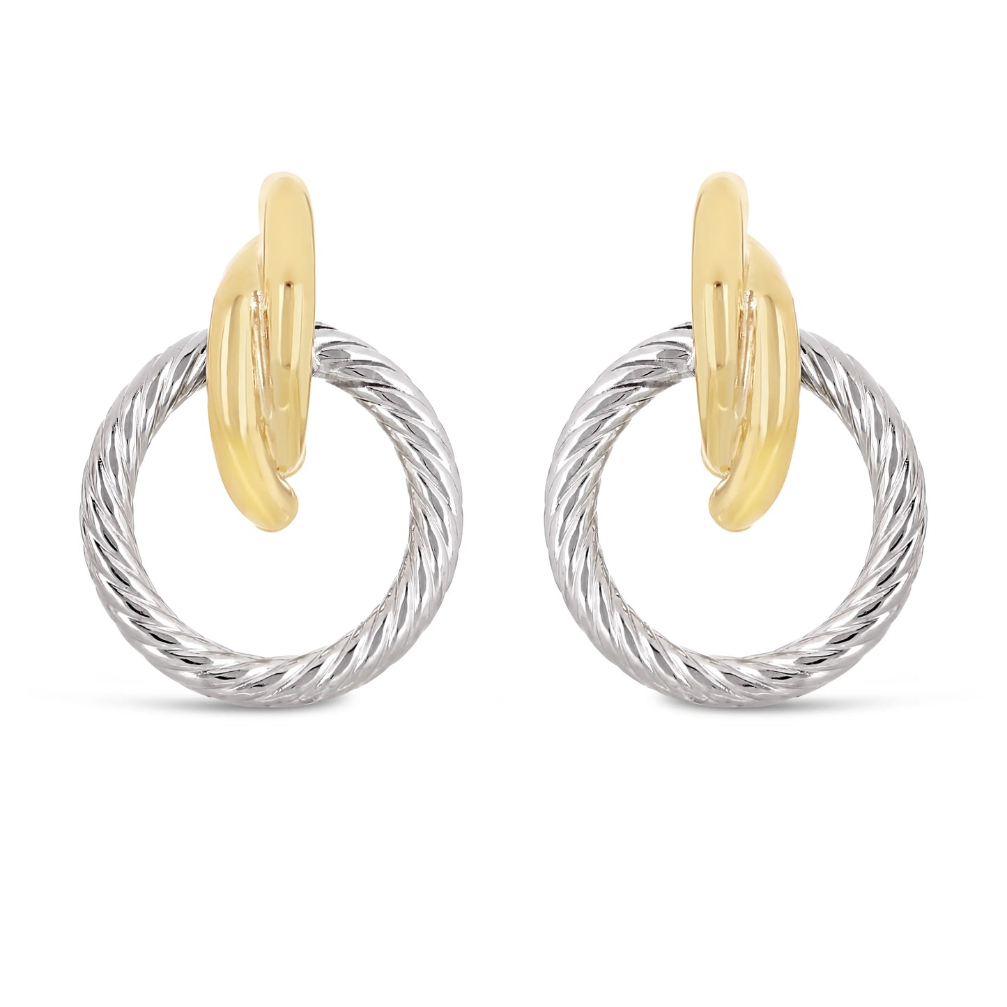 Italian 14k Gold Shiny Rope Circle Drop Stud Earrings