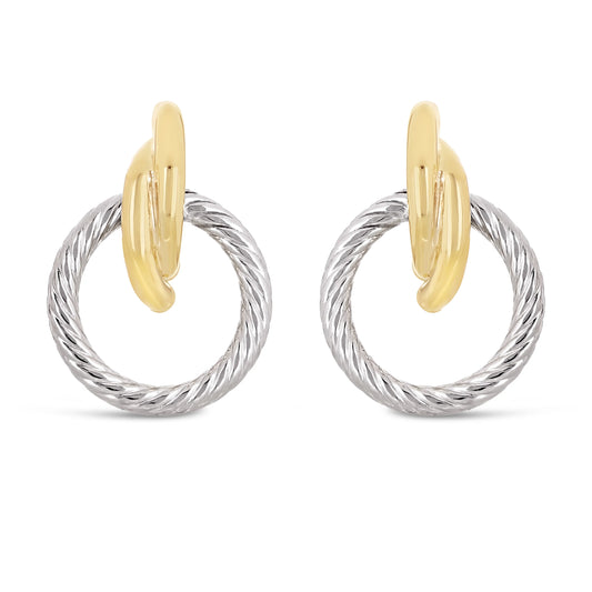 Italian 14k Gold Shiny Rope Circle Drop Stud Earrings